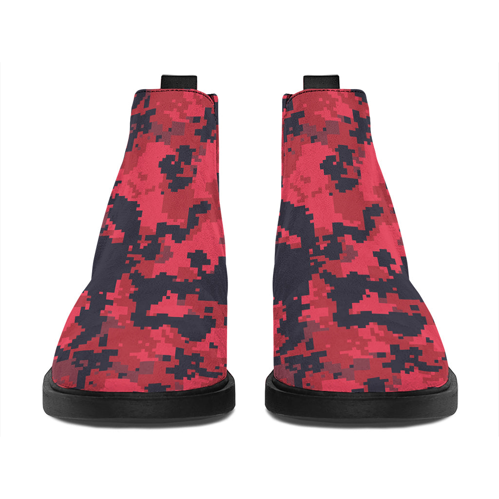 Red And Black Digital Camo Pattern Print Flat Ankle Boots