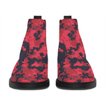 Red And Black Digital Camo Pattern Print Flat Ankle Boots