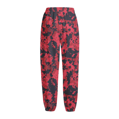 Red And Black Digital Camo Pattern Print Fleece Lined Knit Pants