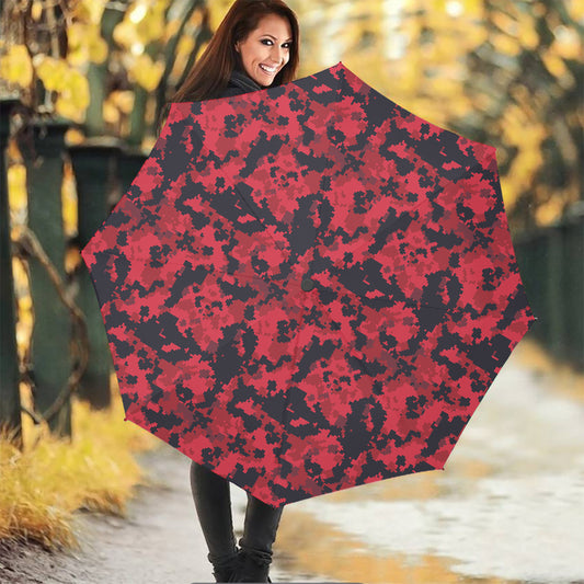 Red And Black Digital Camo Pattern Print Foldable Umbrella