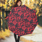 Red And Black Digital Camo Pattern Print Foldable Umbrella