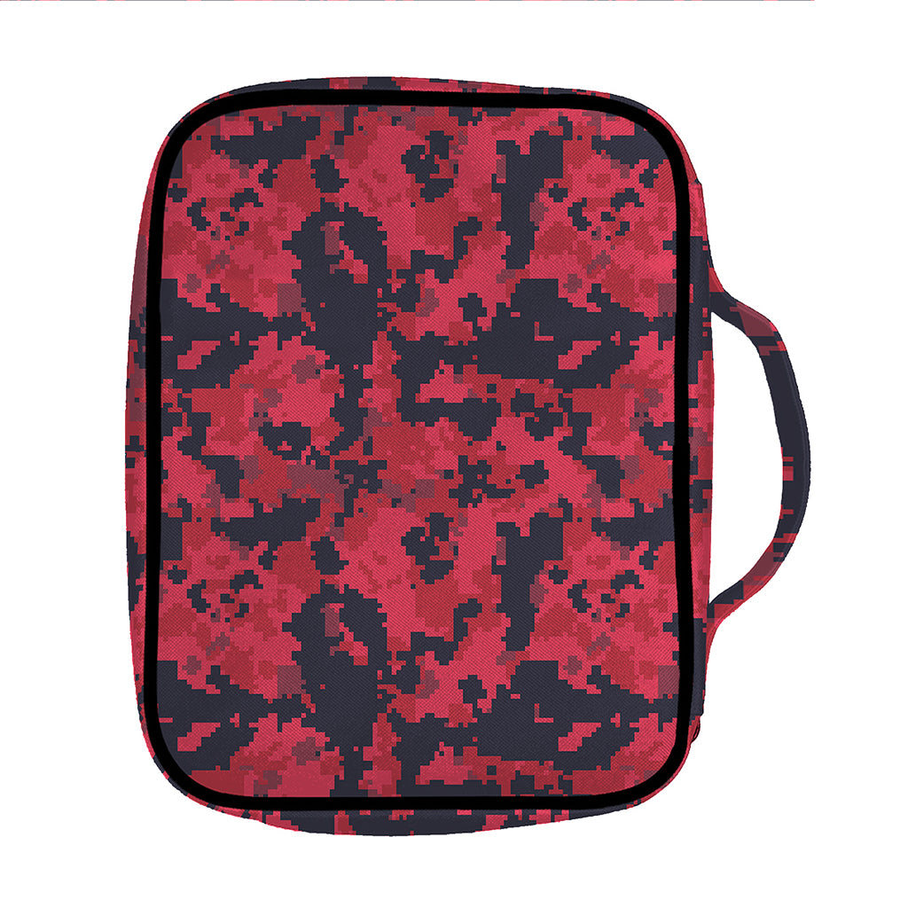 Red And Black Digital Camo Pattern Print Front Pocket Bible Bag