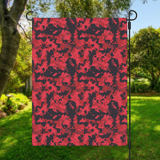 Red And Black Digital Camo Pattern Print Garden Flag