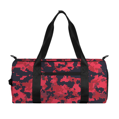 Red And Black Digital Camo Pattern Print Gym Bag