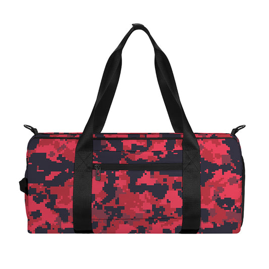 Red And Black Digital Camo Pattern Print Gym Bag