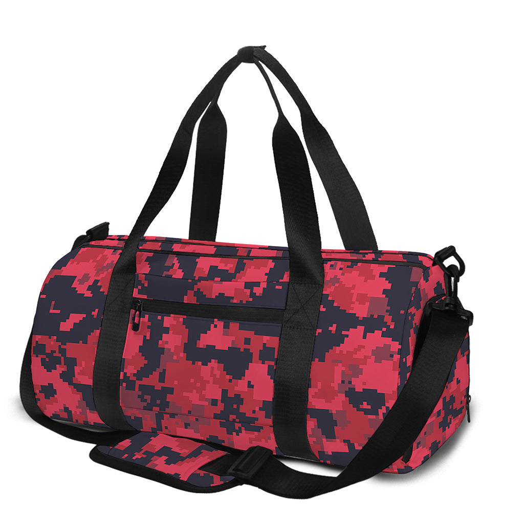 Red And Black Digital Camo Pattern Print Gym Bag