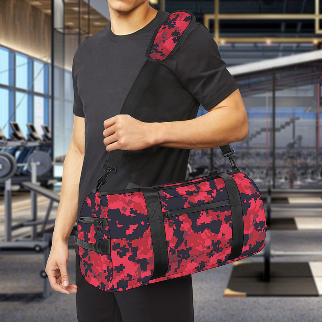 Red And Black Digital Camo Pattern Print Gym Bag