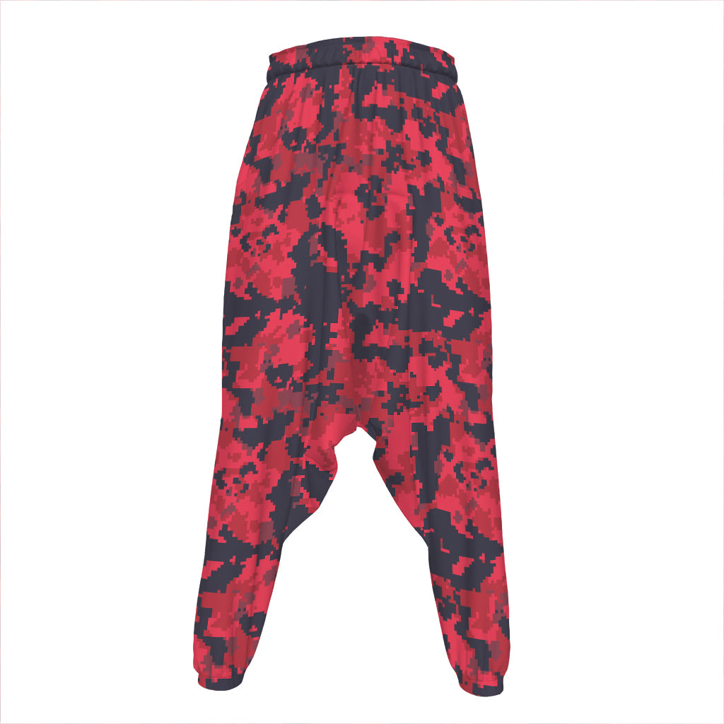 Red And Black Digital Camo Pattern Print Hammer Pants