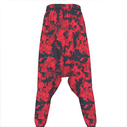 Red And Black Digital Camo Pattern Print Hammer Pants