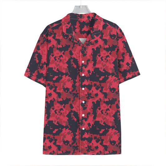 Red And Black Digital Camo Pattern Print Hawaiian Shirt