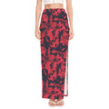 Red And Black Digital Camo Pattern Print High Slit Maxi Skirt