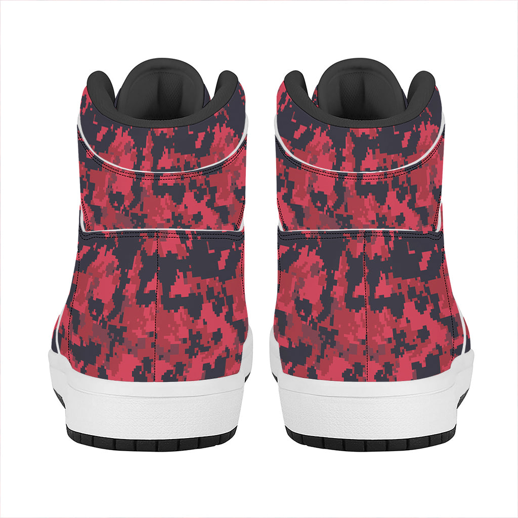 Red And Black Digital Camo Pattern Print High Top Leather Sneakers