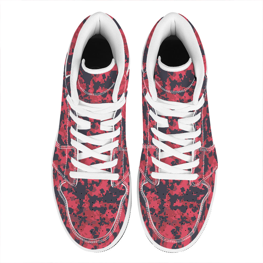Red And Black Digital Camo Pattern Print High Top Leather Sneakers