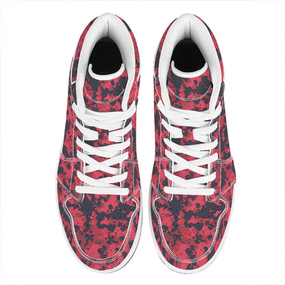 Red And Black Digital Camo Pattern Print High Top Leather Sneakers