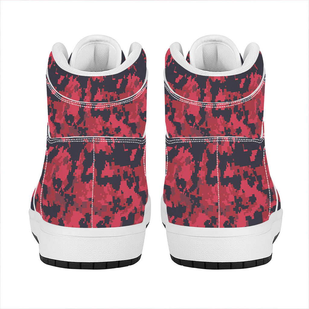 Red And Black Digital Camo Pattern Print High Top Leather Sneakers