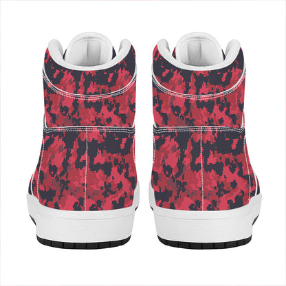 Red And Black Digital Camo Pattern Print High Top Leather Sneakers