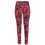 Red And Black Digital Camo Pattern Print High-Waisted Pocket Leggings