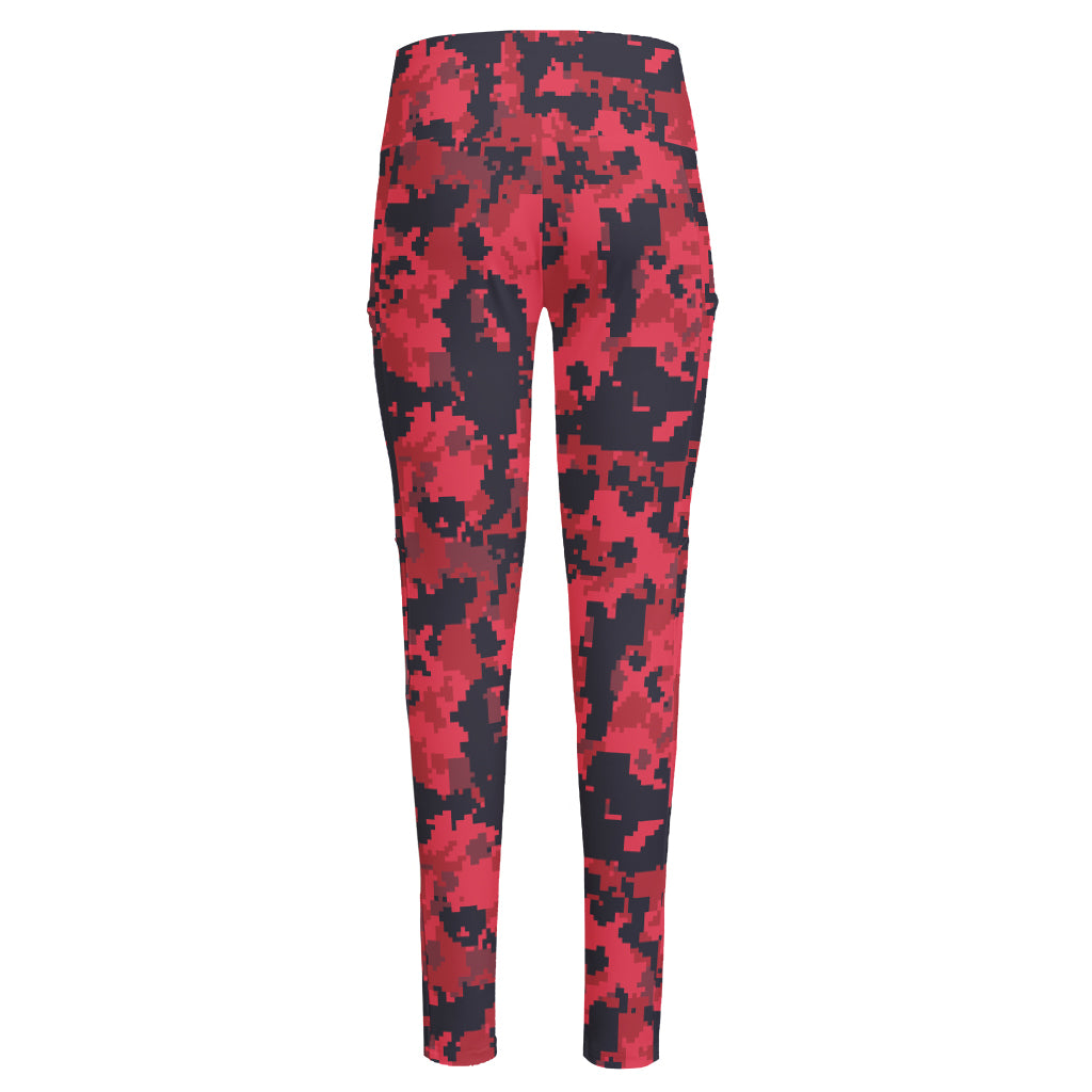 Red And Black Digital Camo Pattern Print High-Waisted Pocket Leggings