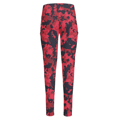 Red And Black Digital Camo Pattern Print High-Waisted Pocket Leggings