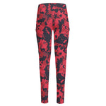 Red And Black Digital Camo Pattern Print High-Waisted Pocket Leggings