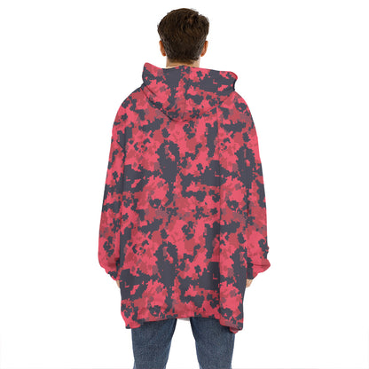 Red And Black Digital Camo Pattern Print Hoodie Blanket