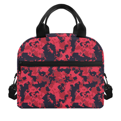 Red And Black Digital Camo Pattern Print Insulated Lunch Bag