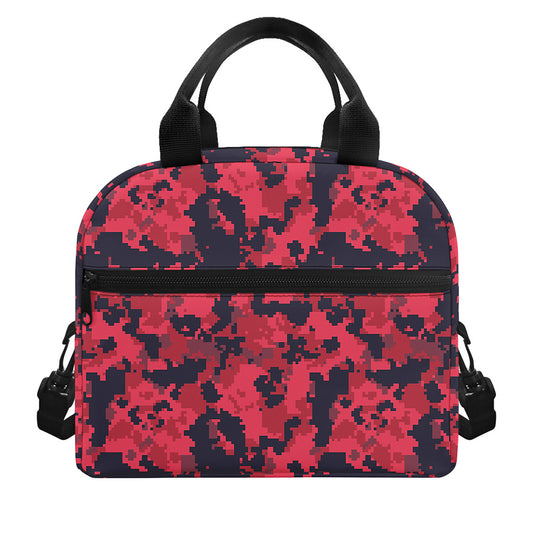Red And Black Digital Camo Pattern Print Insulated Lunch Bag