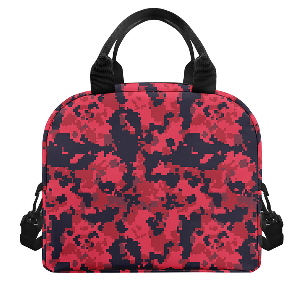 Red And Black Digital Camo Pattern Print Insulated Lunch Bag