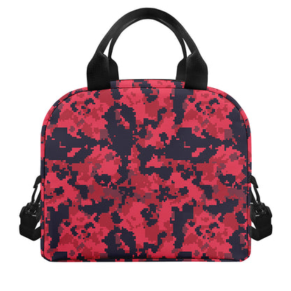 Red And Black Digital Camo Pattern Print Insulated Lunch Bag