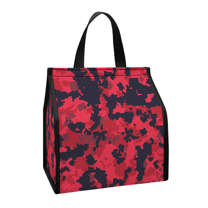 Red And Black Digital Camo Pattern Print Insulated Lunch Tote