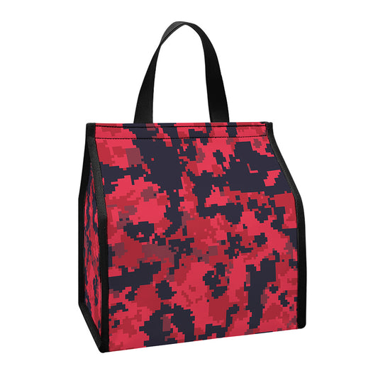 Red And Black Digital Camo Pattern Print Insulated Lunch Tote
