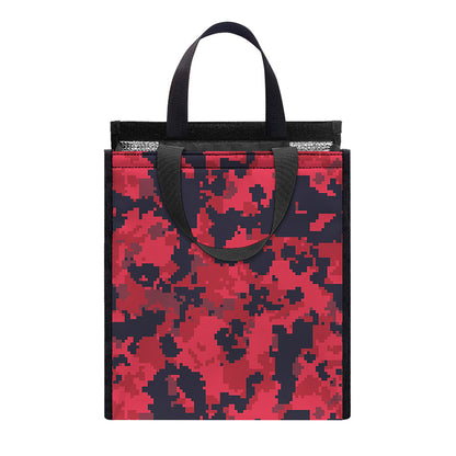 Red And Black Digital Camo Pattern Print Insulated Lunch Tote