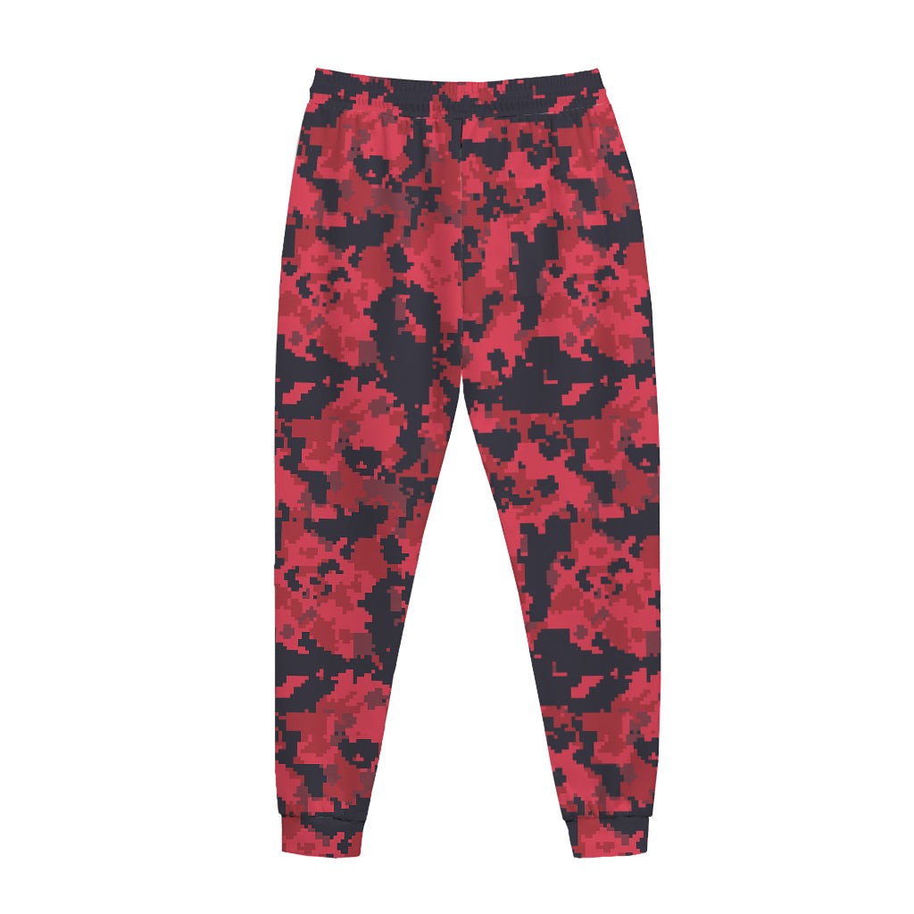 Red And Black Digital Camo Pattern Print Jogger Pants