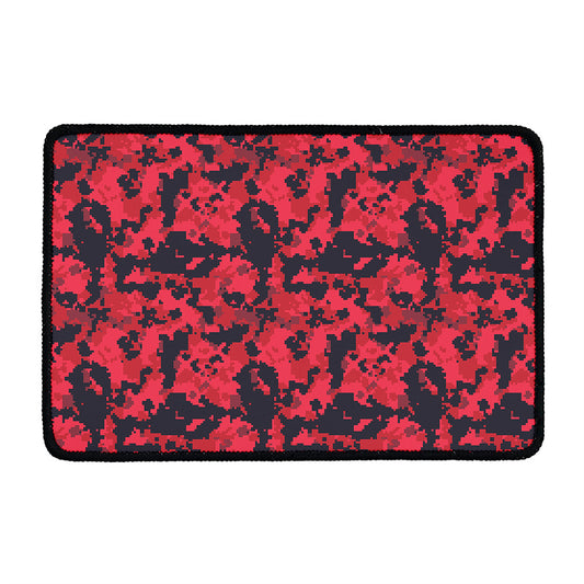Red And Black Digital Camo Pattern Print Kitchen Mat