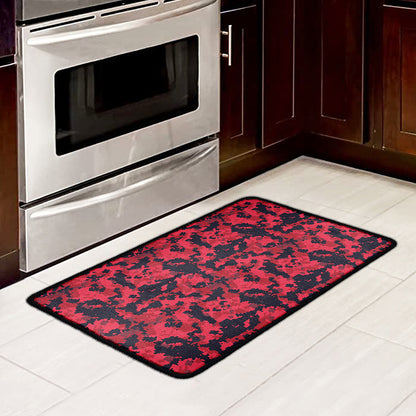 Red And Black Digital Camo Pattern Print Kitchen Mat