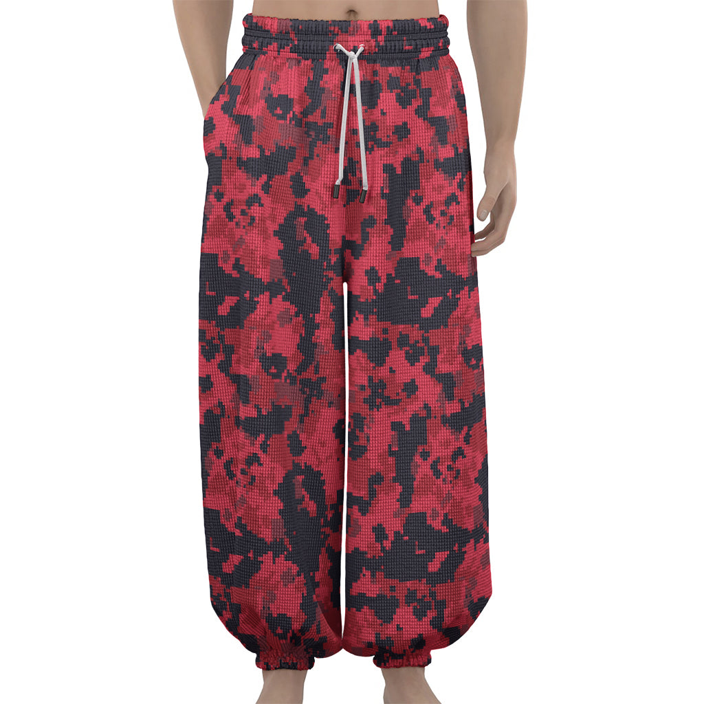 Red And Black Digital Camo Pattern Print Lantern Pants