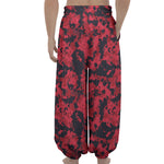 Red And Black Digital Camo Pattern Print Lantern Pants
