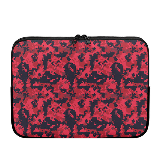Red And Black Digital Camo Pattern Print Laptop Sleeve