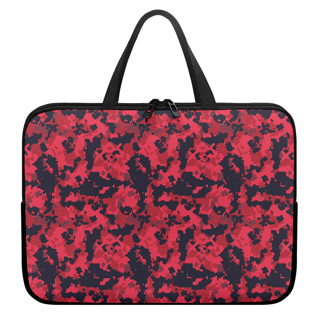 Red And Black Digital Camo Pattern Print Laptop Sleeve With Handle