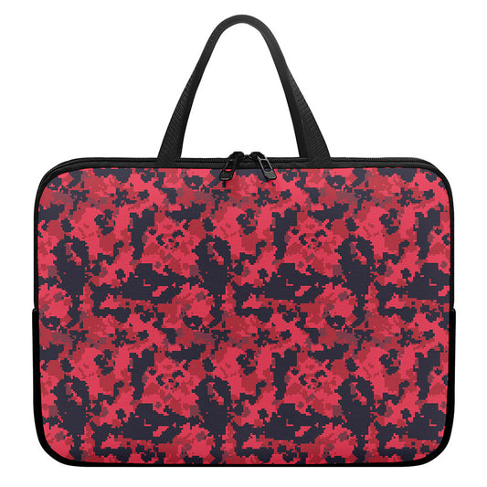 Red And Black Digital Camo Pattern Print Laptop Sleeve With Handle