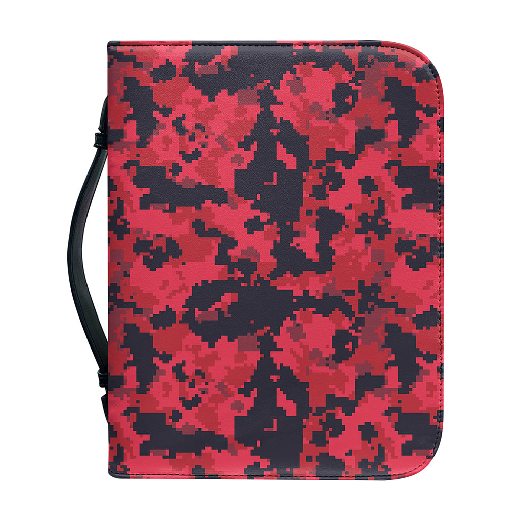 Red And Black Digital Camo Pattern Print Leather Bible Cover
