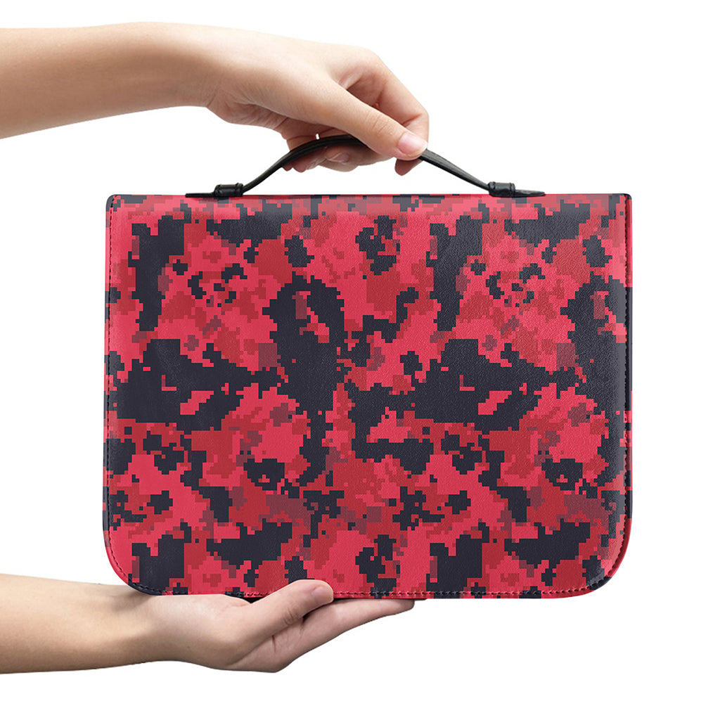 Red And Black Digital Camo Pattern Print Leather Bible Cover