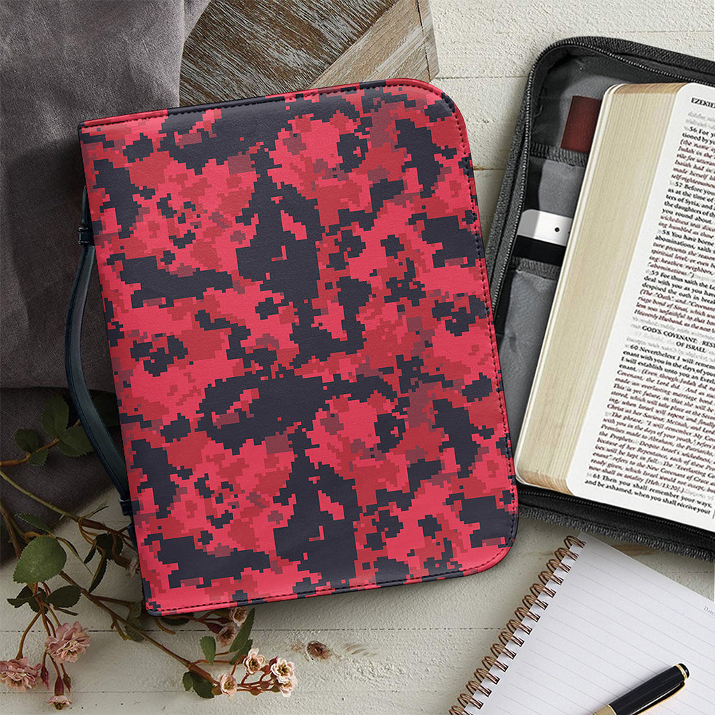 Red And Black Digital Camo Pattern Print Leather Bible Cover
