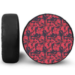 Red And Black Digital Camo Pattern Print Leather Spare Tire Cover
