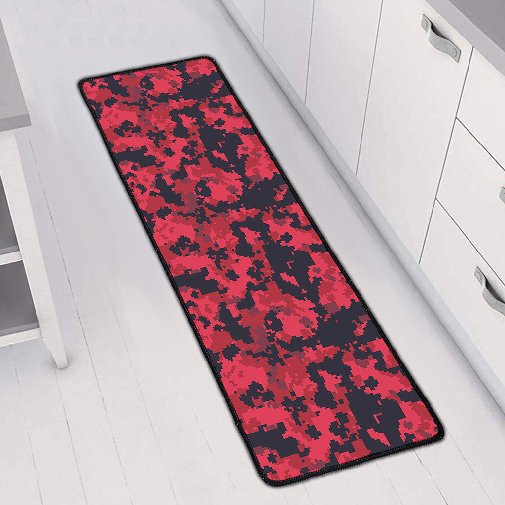 Red And Black Digital Camo Pattern Print Long Kitchen Mat