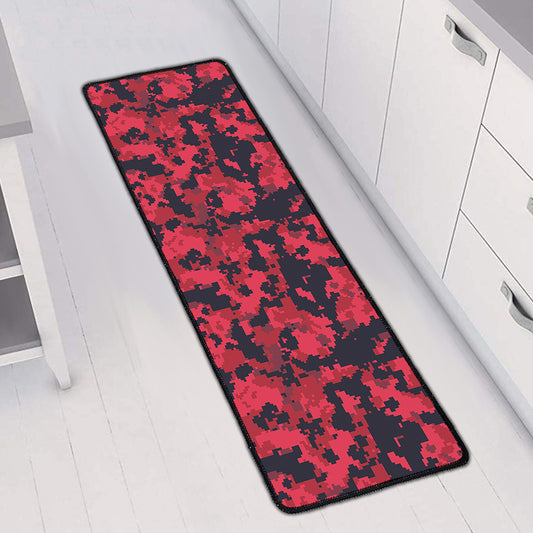 Red And Black Digital Camo Pattern Print Long Kitchen Mat