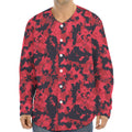 Red And Black Digital Camo Pattern Print Long Sleeve Baseball Jersey