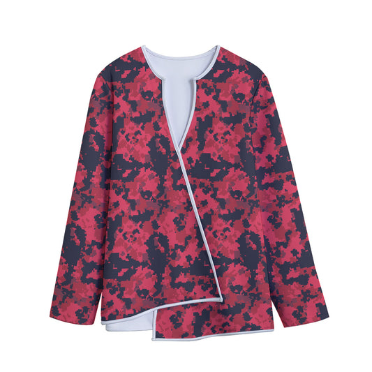 Red And Black Digital Camo Pattern Print Long Sleeve Short Coat