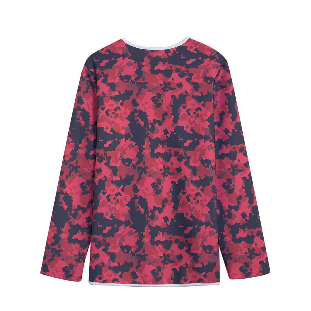 Red And Black Digital Camo Pattern Print Long Sleeve Short Coat