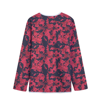 Red And Black Digital Camo Pattern Print Long Sleeve Short Coat